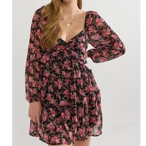 Francesca's Mi Ami Red Rose Sheer Babydoll Mini Dress Size XS Romantic